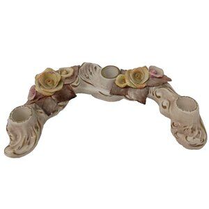Vintage Capodemonte Ceramic 3D Floral Design Candelabra Triple Candle Holder
